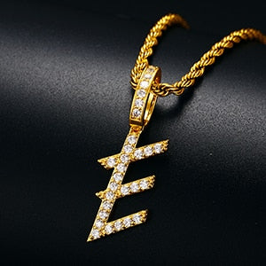 18k Gold 925 Silver Capital Letter Initial Iced Blinged Out Alphabet Pendant Chain Necklaces