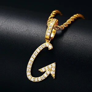 18k Gold 925 Silver Capital Letter Initial Iced Blinged Out Alphabet Pendant Chain Necklaces