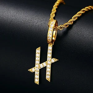 18k Gold 925 Silver Capital Letter Initial Iced Blinged Out Alphabet Pendant Chain Necklaces