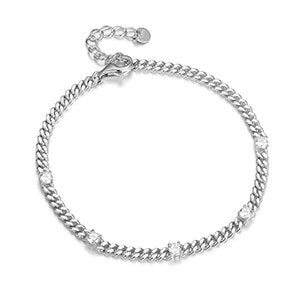 Solid 925 Sterling Silver 3mm Roud VVS Diamond Stone Miami Curb Cuban Link Bracelets