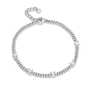 Solid 925 Sterling Silver 3mm Roud VVS Diamond Stone Miami Curb Cuban Link Bracelets