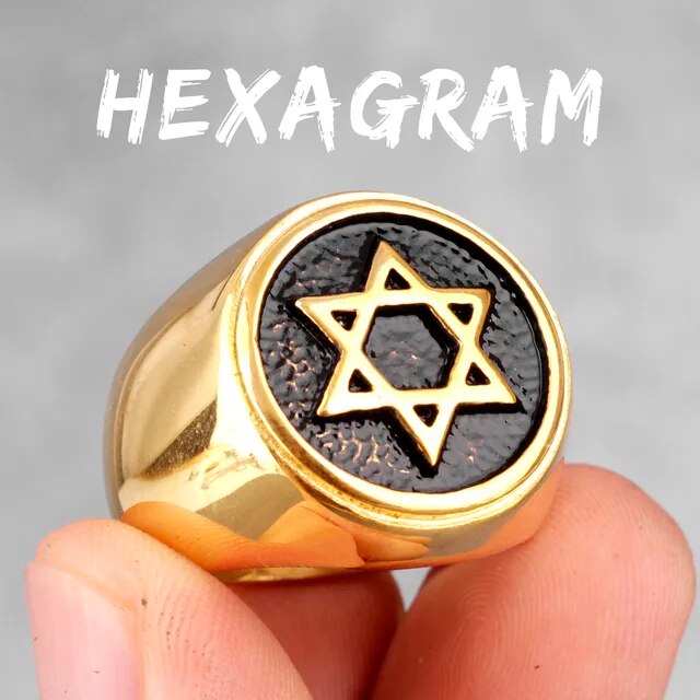 Mens Star Of David Hexagram Solid Stainless Steel No Fade Street Wear Rings