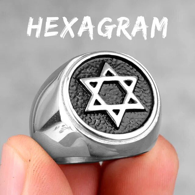 Mens Star Of David Hexagram Solid Stainless Steel No Fade Street Wear Rings