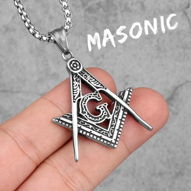 Mens Stainless Steel Free Mason Compass Square Hip Hop Street Wear Pendants