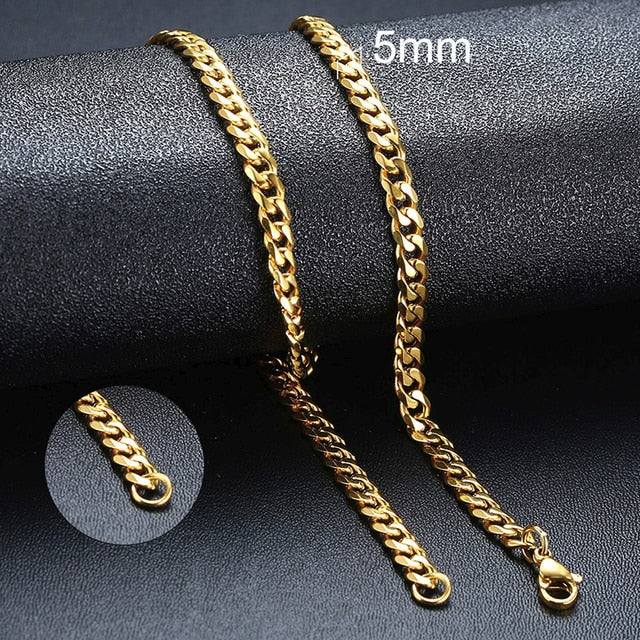Mens Stainless Steel No Fade Curb Cuban Link Classic Hip Hop Chain Necklaces