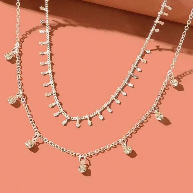 Ladies 3 Piece Pearl Layer Gold Snake Link Chain Necklace Set