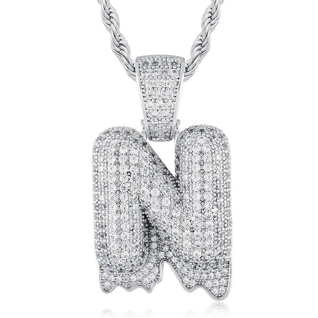 Solid 925 Sterling Silver VVS Moissanite Diamond Bubble Letter Hip Hop Initial Drip Pendants