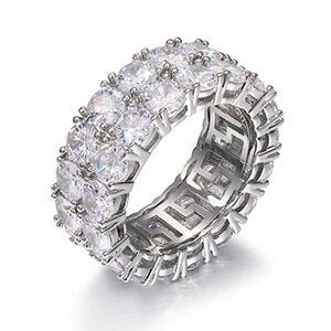 Mens Double Row Solid 925 Sterling Silver VVS Diamond Hip Hop Rings