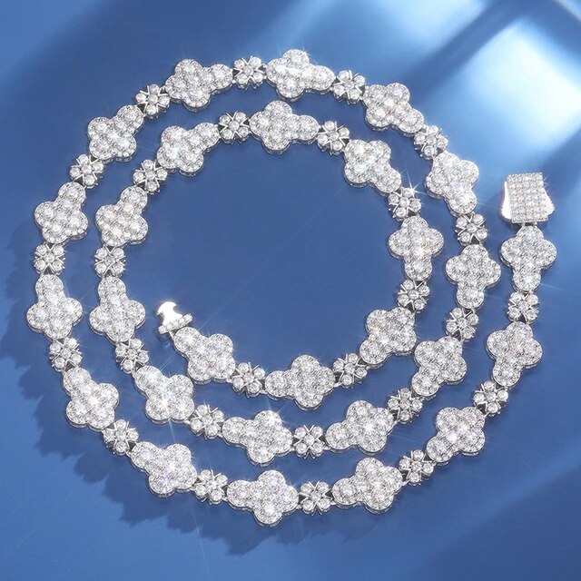 Solid 925 Sterling Silver 10mm Cross VVS Diamond Link Hip Hop Chain