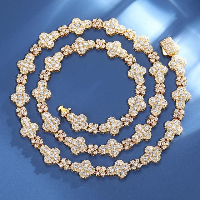 Solid 925 Sterling Silver 10mm Cross VVS Diamond Link Hip Hop Chain