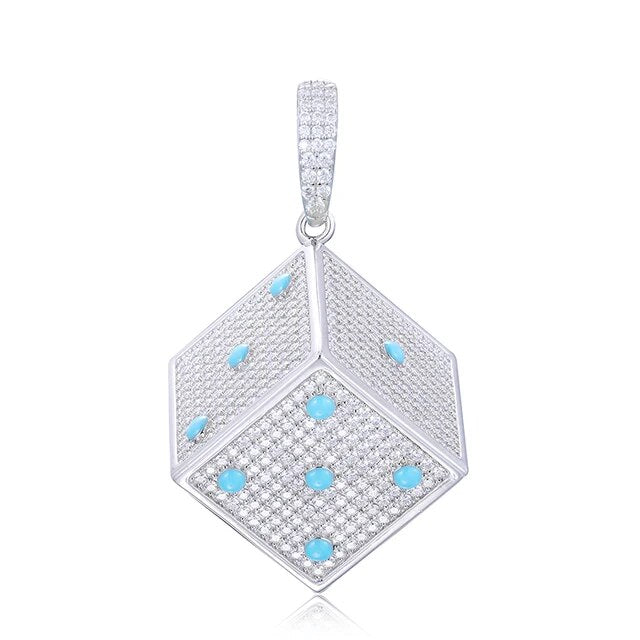 Dice Game | Mens Solid 925 Sterling Silver Glowing Dice Moissanite Diamond Hip Hop Pendant