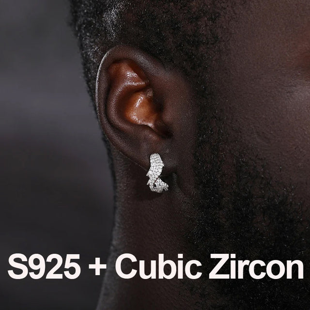 Mossanite Diamond Solid Sterling Silver Crown of Thorns Circle No Pierced Earrings Clips