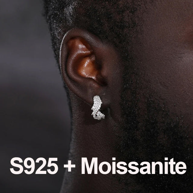 Mossanite Diamond Solid Sterling Silver Crown of Thorns Circle No Pierced Earrings Clips