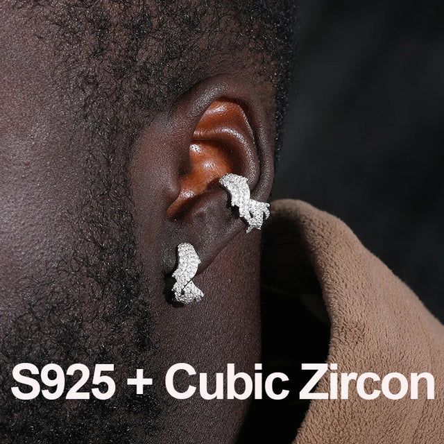 Mossanite Diamond Solid Sterling Silver Crown of Thorns Circle No Pierced Earrings Clips