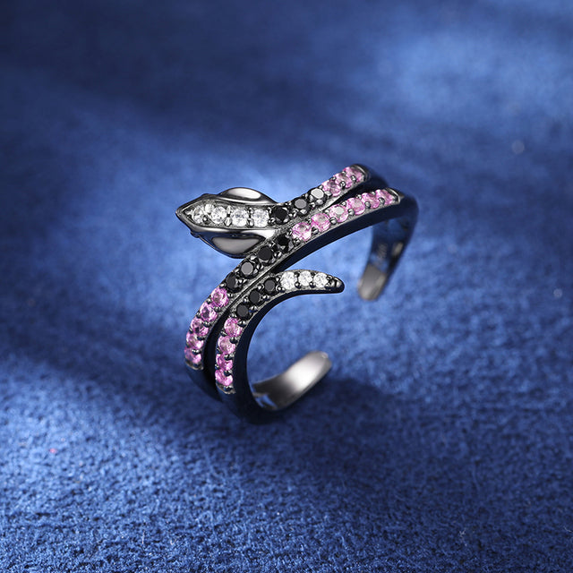 Black Mamba Coil Snake Solid 925 Silver Moissanite Adjustable Rings