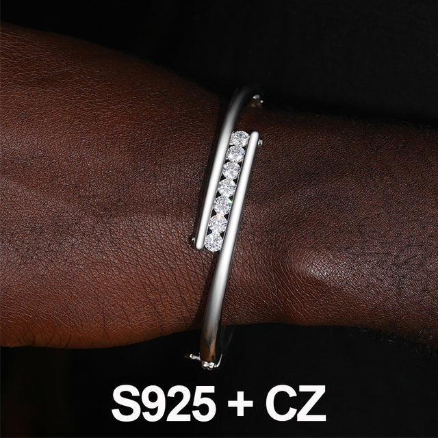 Moissanite Classic Simple Solid 925 Sterling Silver Street Wear Casual Bling Bracelet