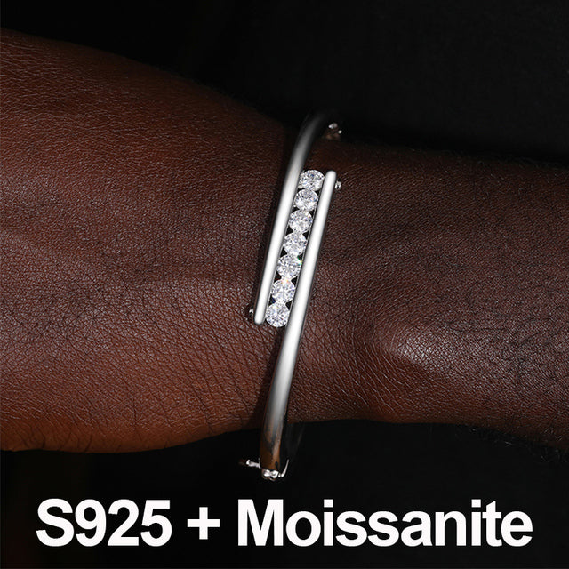 Moissanite Classic Simple Solid 925 Sterling Silver Street Wear Casual Bling Bracelet