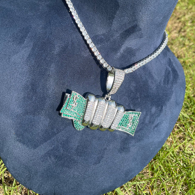 Fist Full Of Dollars Prong Set 24k Gold 925 Silver Hip Hop Pendant