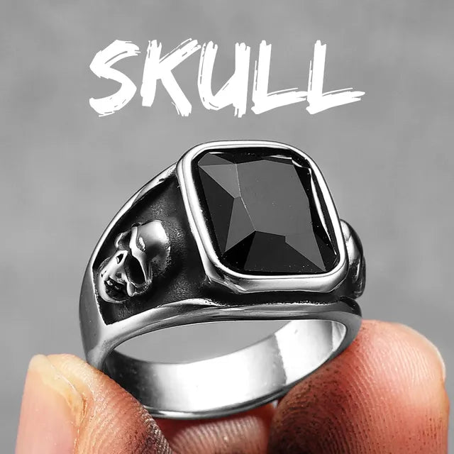 Shadow Skull | Men's Black Gemstone 316L No Fade Stainless Steel Rings