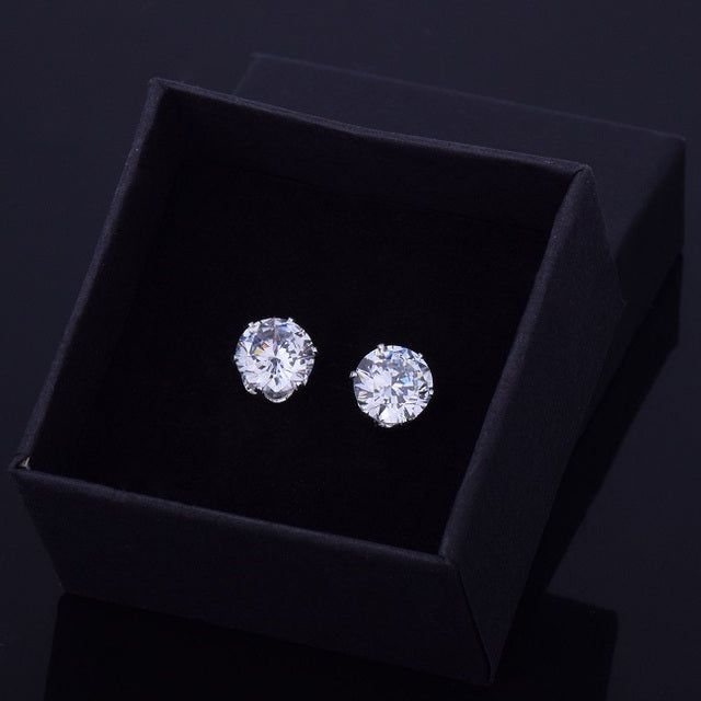 Mens 6mm / 8mm Hip Hop Cubic Zirconia Iced Blinged Out Round Cut Earrings