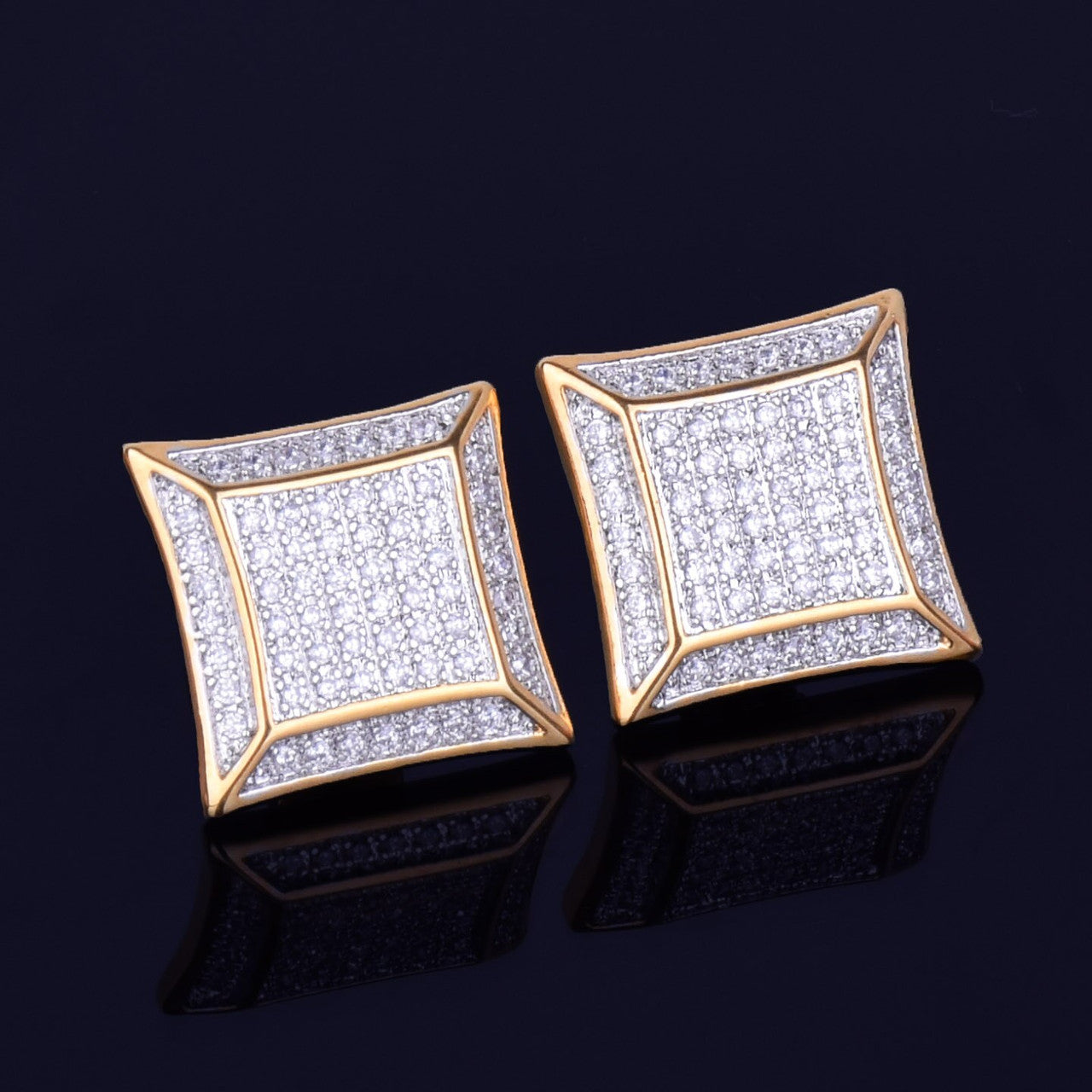 Big Boy Squared | 15MM 18k Gold Silver Flooded Ice Hip Hop Stud Earrings