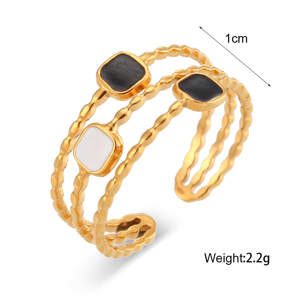 Enamel Black | 18k Gold over No Fade Stainless Steel Hollow Adjustable Rings