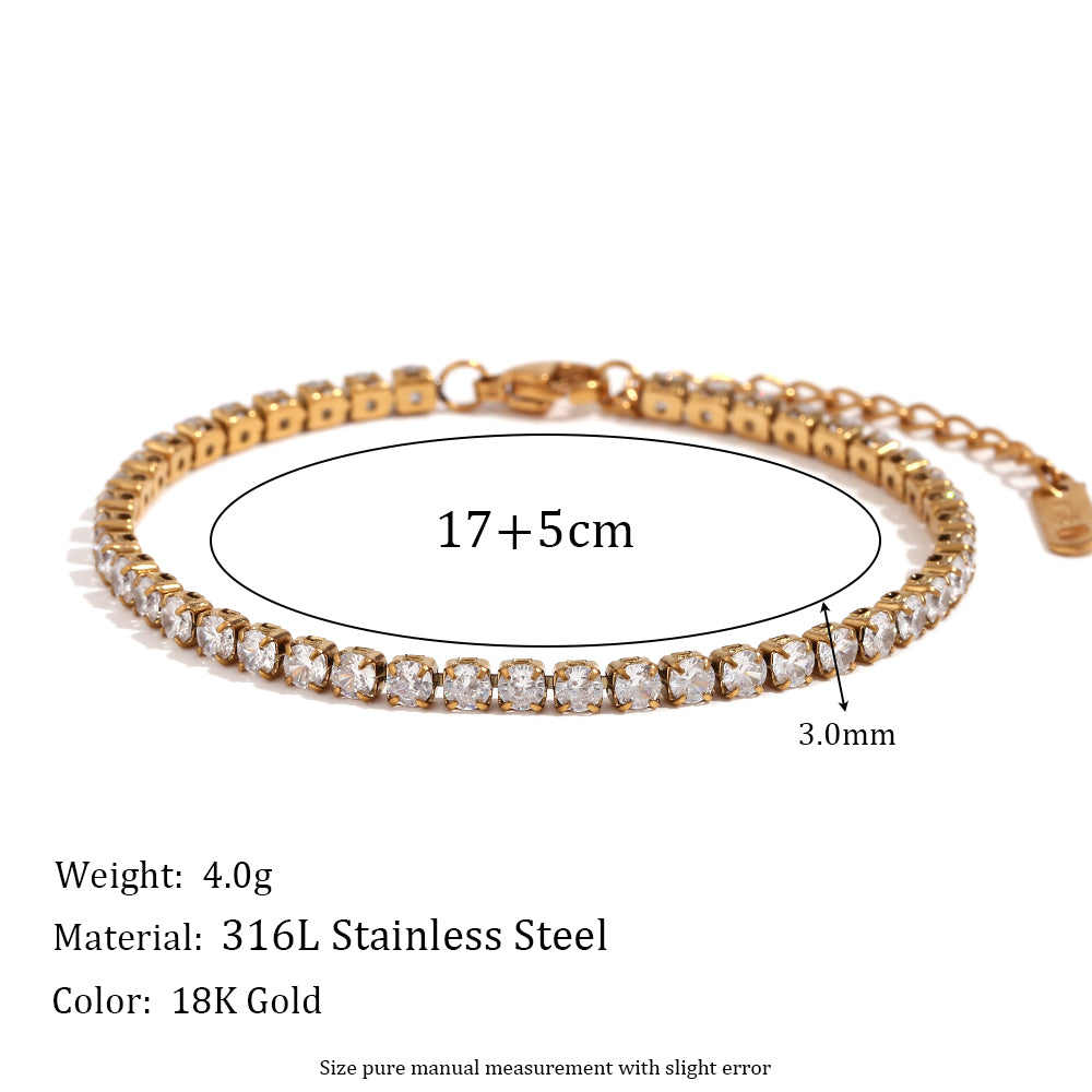 VVS Diamond Zircon 18k Gold Waterproof Tarnish Free 316L Stainless Steel Women's Bling Bracelets