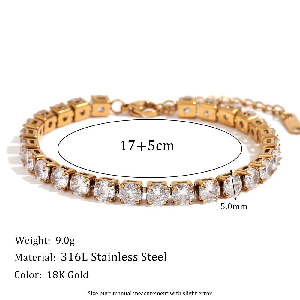 VVS Diamond Zircon 18k Gold Waterproof Tarnish Free 316L Stainless Steel Women's Bling Bracelets