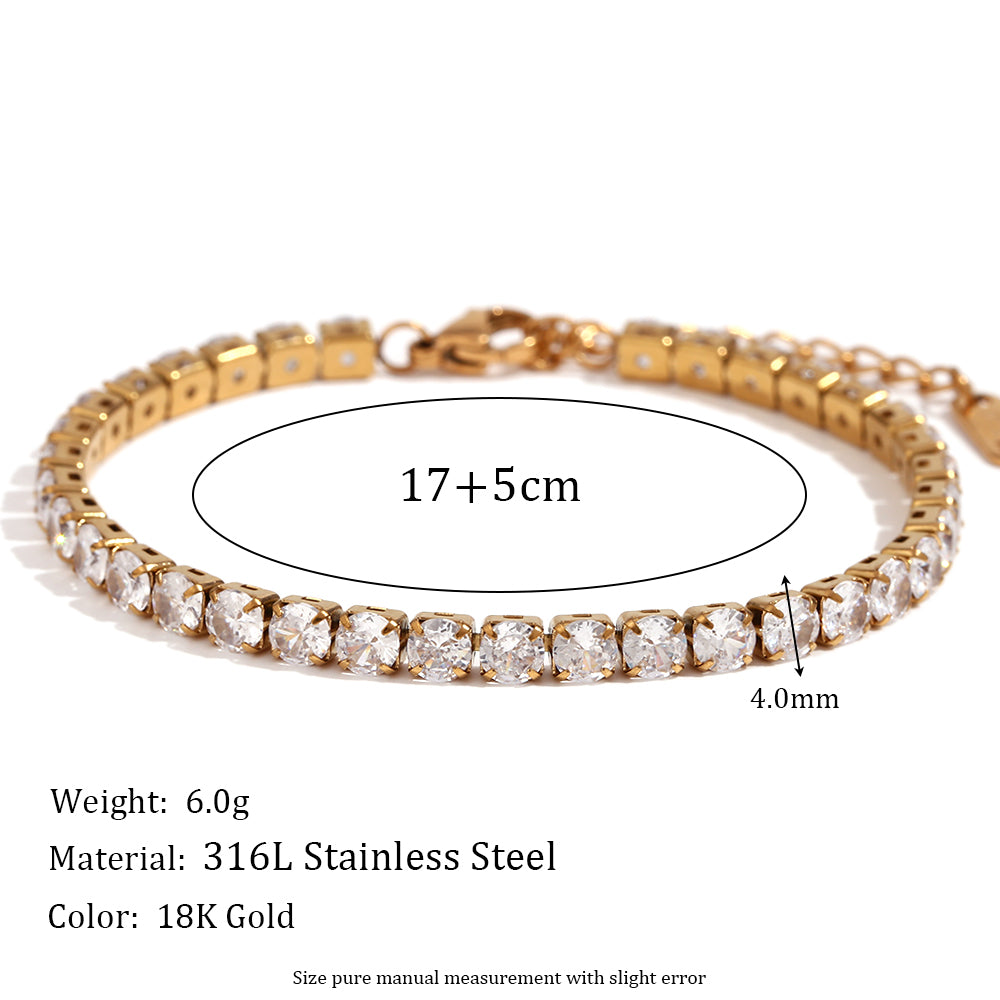 VVS Diamond Zircon 18k Gold Waterproof Tarnish Free 316L Stainless Steel Women's Bling Bracelets
