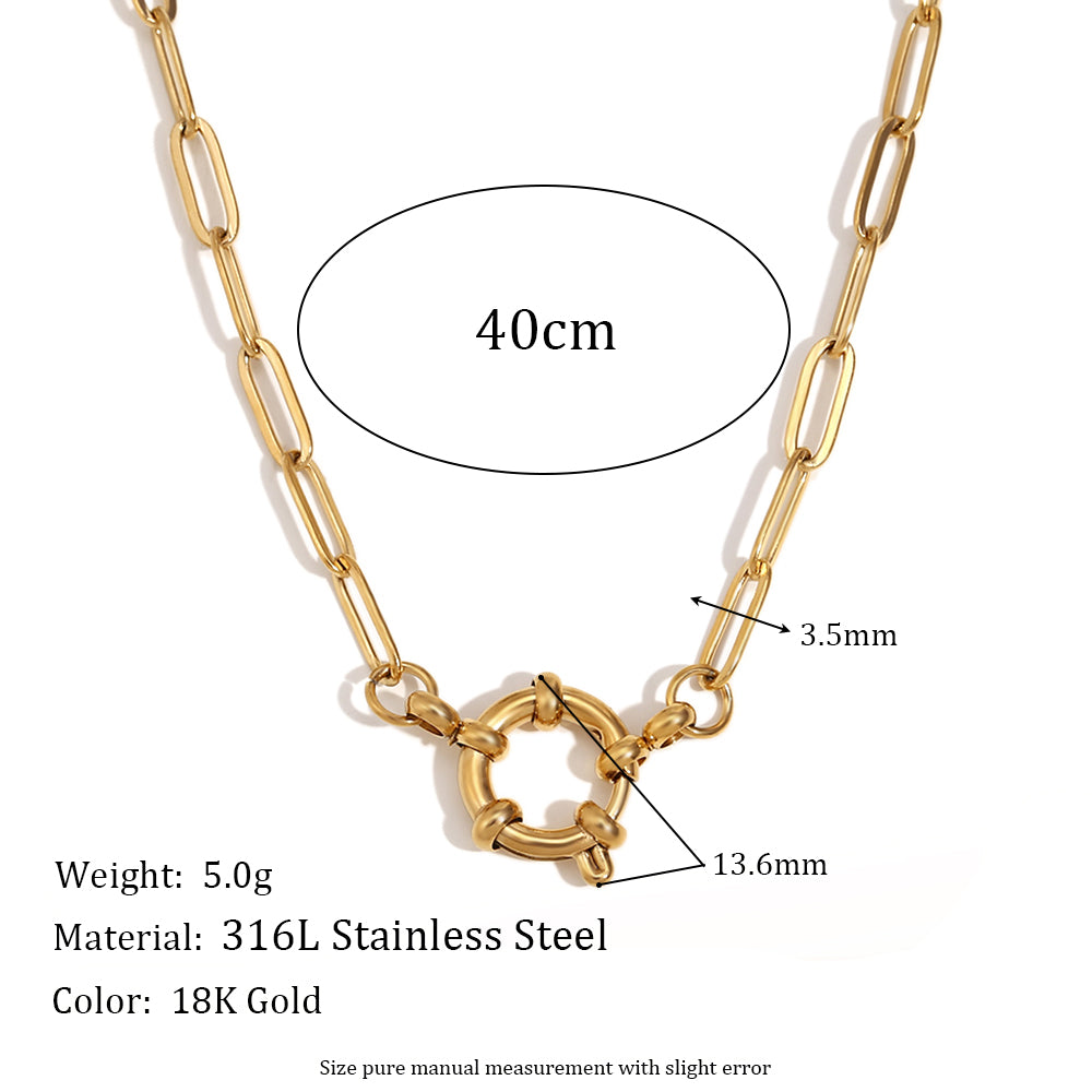 O-Shaped | Spring Buckle 18k Gold No Tarnish Stainless Steel Pendant Necklace