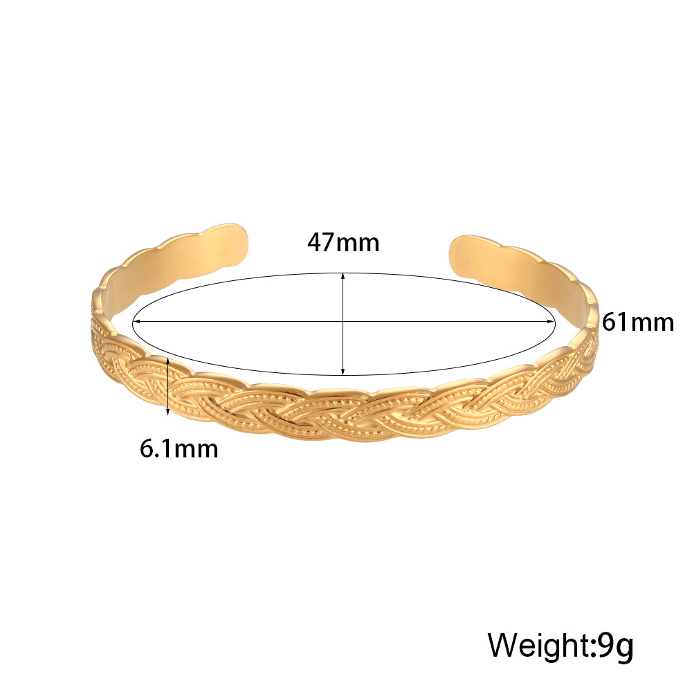 Women's 18k Gold No Tarnish Adjustable Stainless Steel Open Cuff Bangle Bracelets