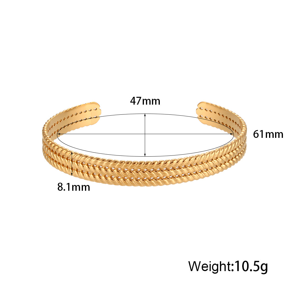 Women's 18k Gold No Tarnish Adjustable Stainless Steel Open Cuff Bangle Bracelets