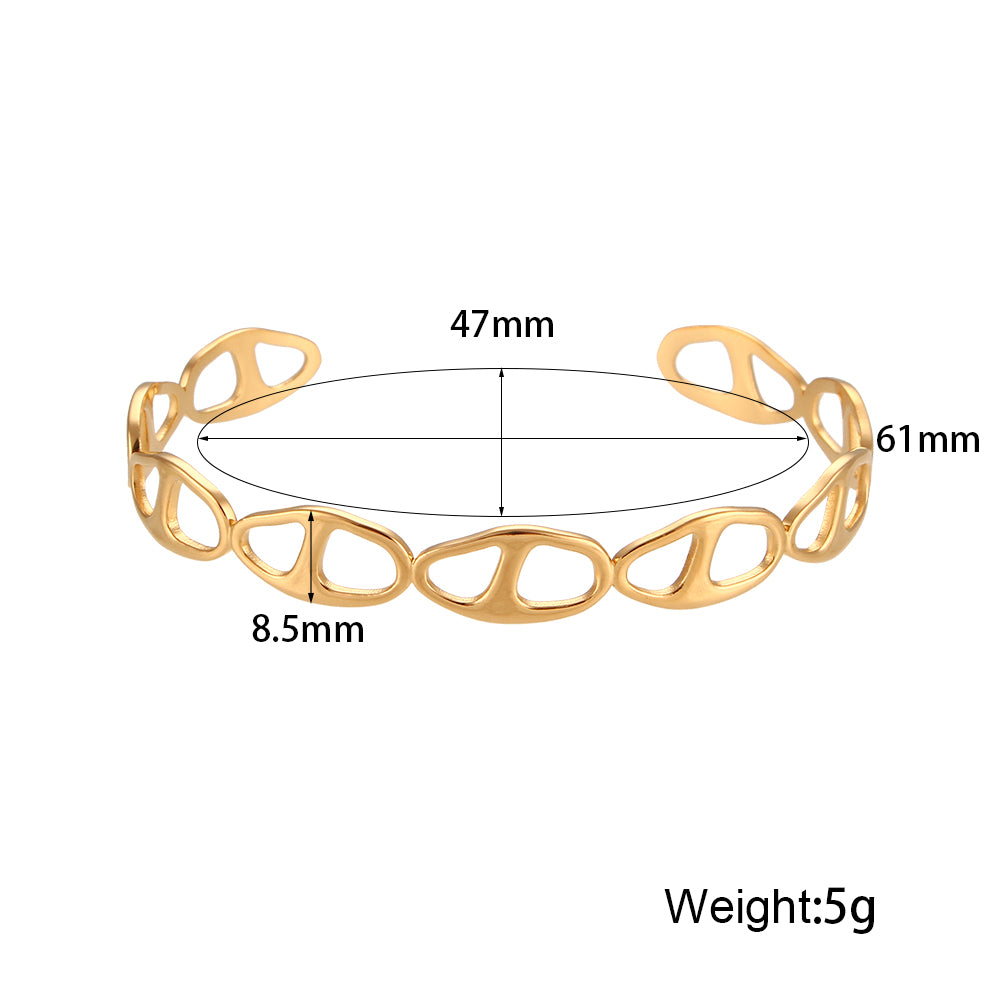 Women's 18k Gold No Tarnish Adjustable Stainless Steel Open Cuff Bangle Bracelets