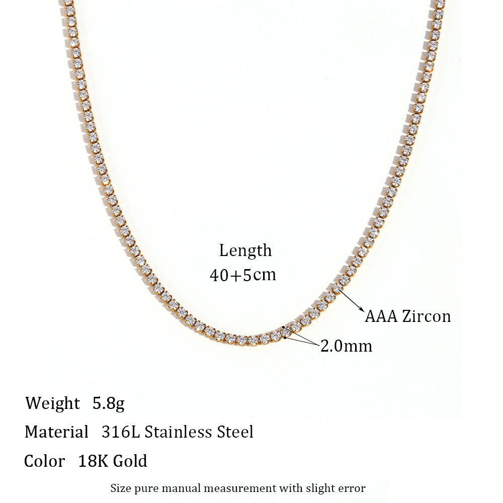 Shiny Luxury | 18k Gold Stainless Steel No Fade 2mm - 5mm Diamond CZ Tennis Chain Necklaces