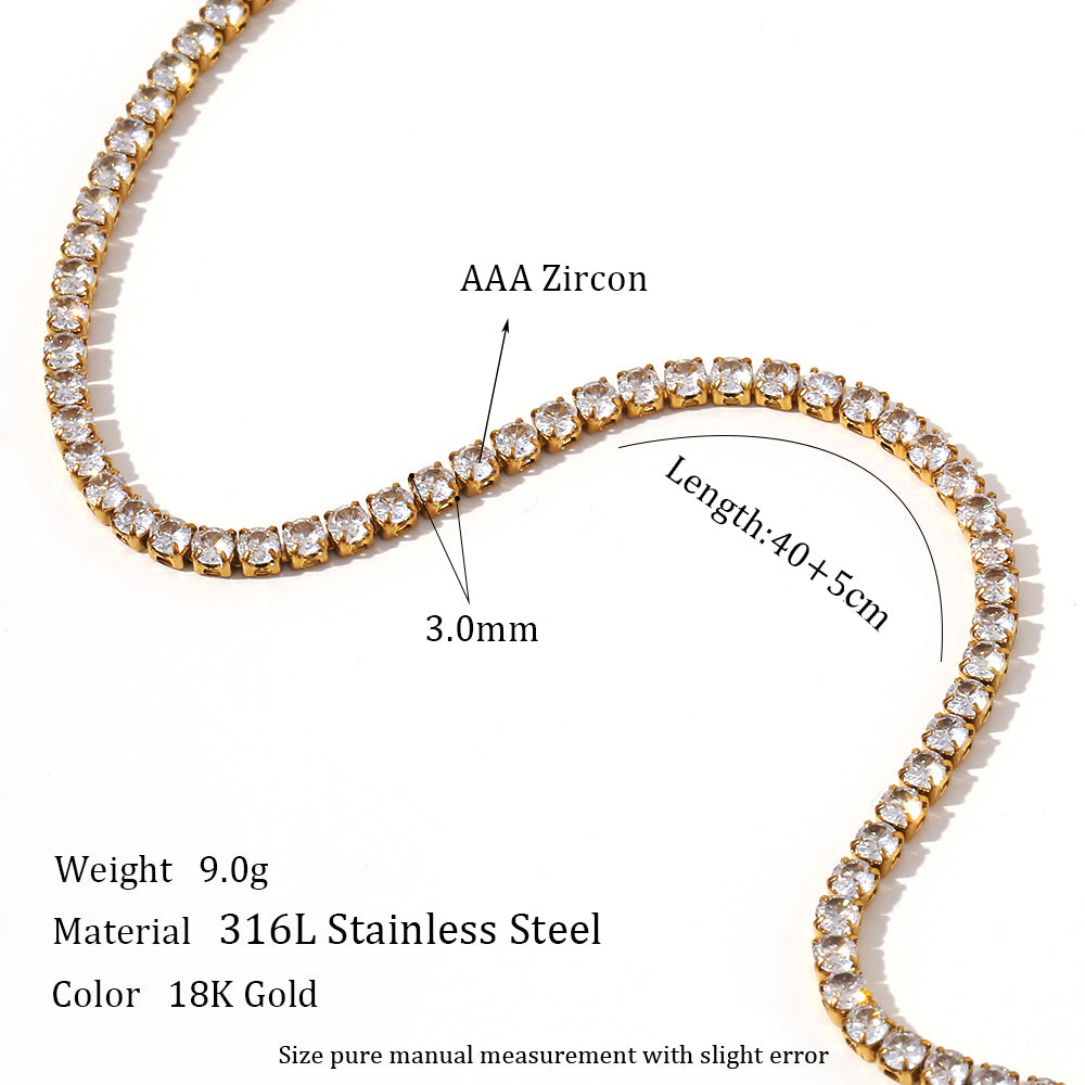Shiny Luxury | 18k Gold Stainless Steel No Fade 2mm - 5mm Diamond CZ Tennis Chain Necklaces