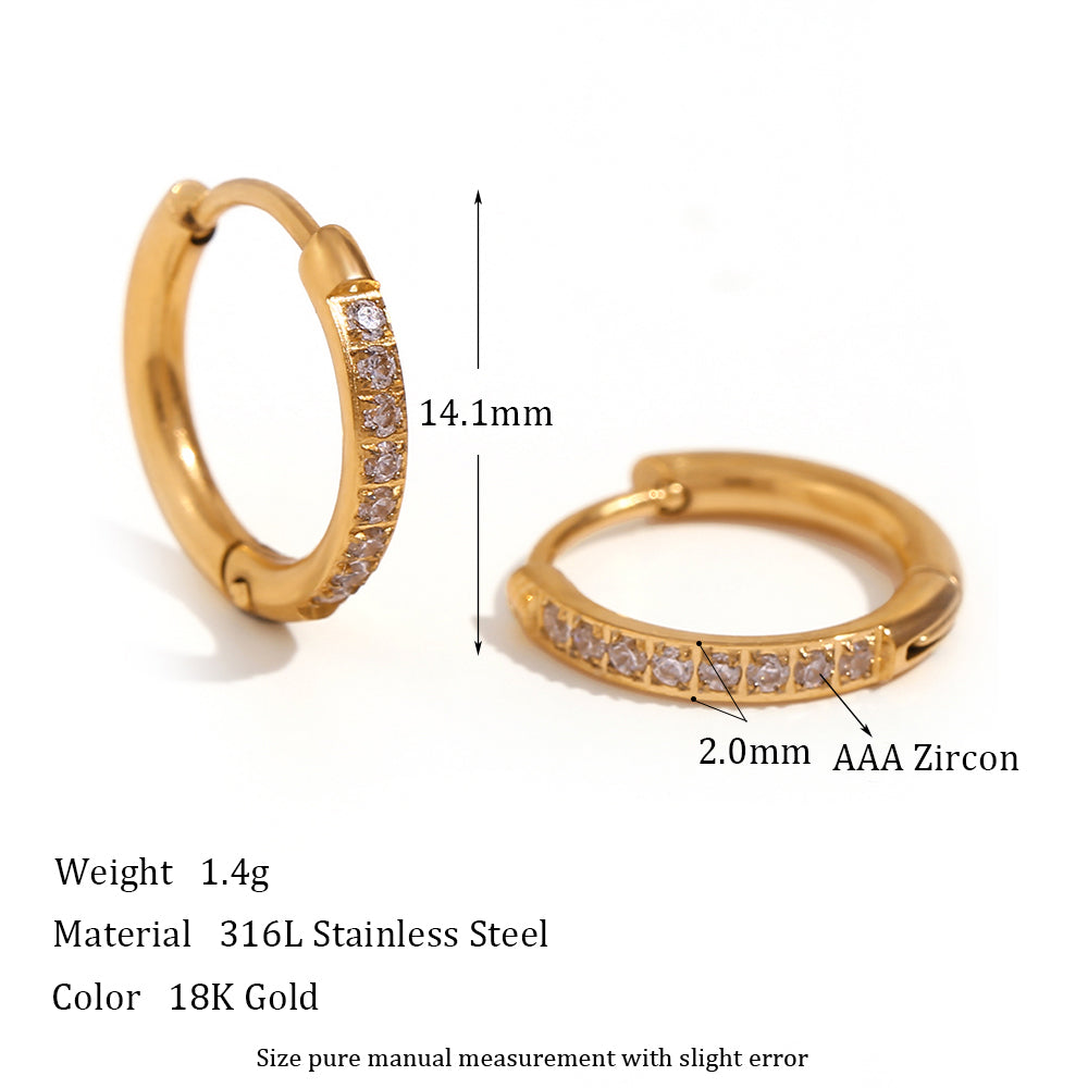 Crystal Paved | Gold Gemstone Huggie Hoop No Fade Waterproof Stainless Steel Hoop Earrings