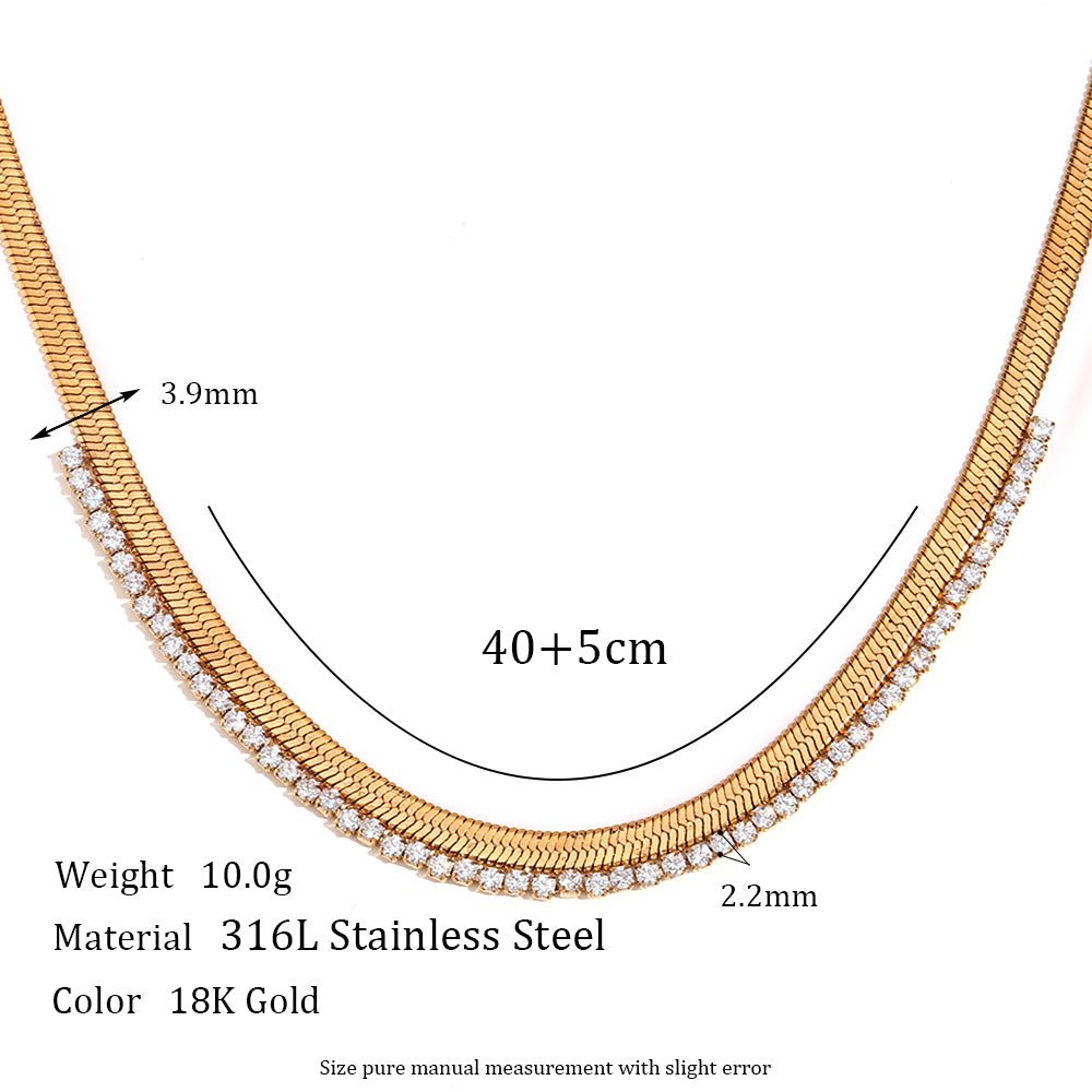 VVS Herringbone | Women's 18k Gold over Stainless Steel Diamond CZ Herringbone Chain Necklaces