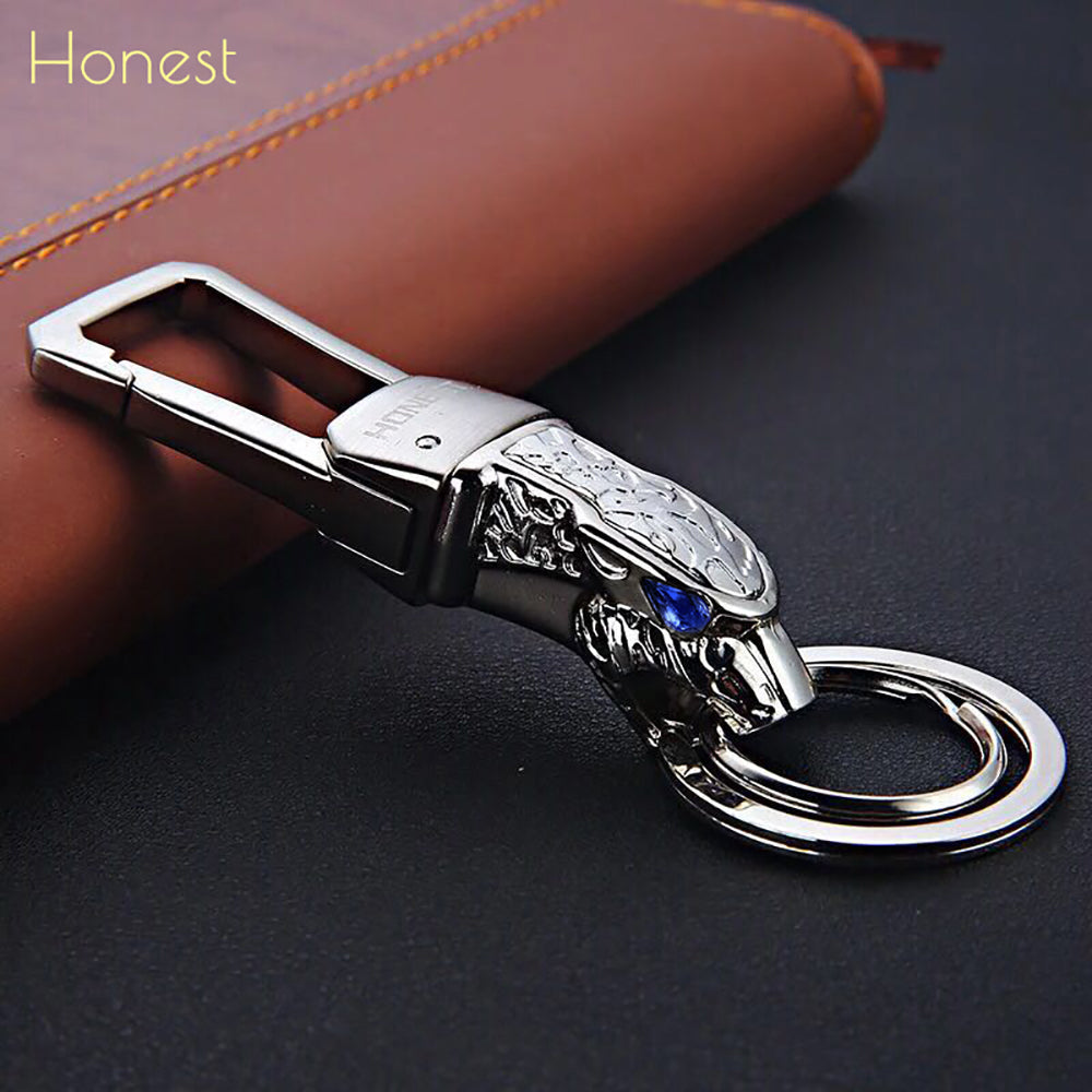 Genuine Leather Leopard Dragon Luxury Mens Car Key Chain