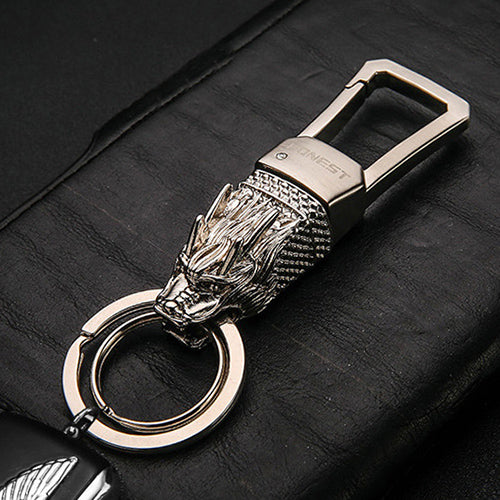 Genuine Leather Leopard Dragon Luxury Mens Car Key Chain