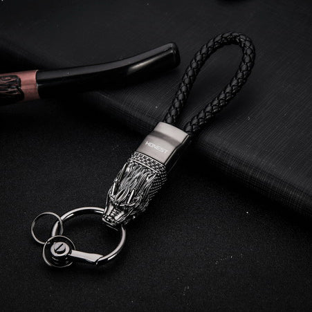 Genuine Leather Leopard Dragon Luxury Mens Car Key Chain