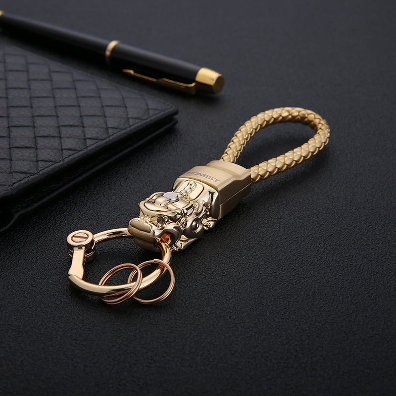 Genuine Leather Leopard Dragon Luxury Mens Car Key Chain
