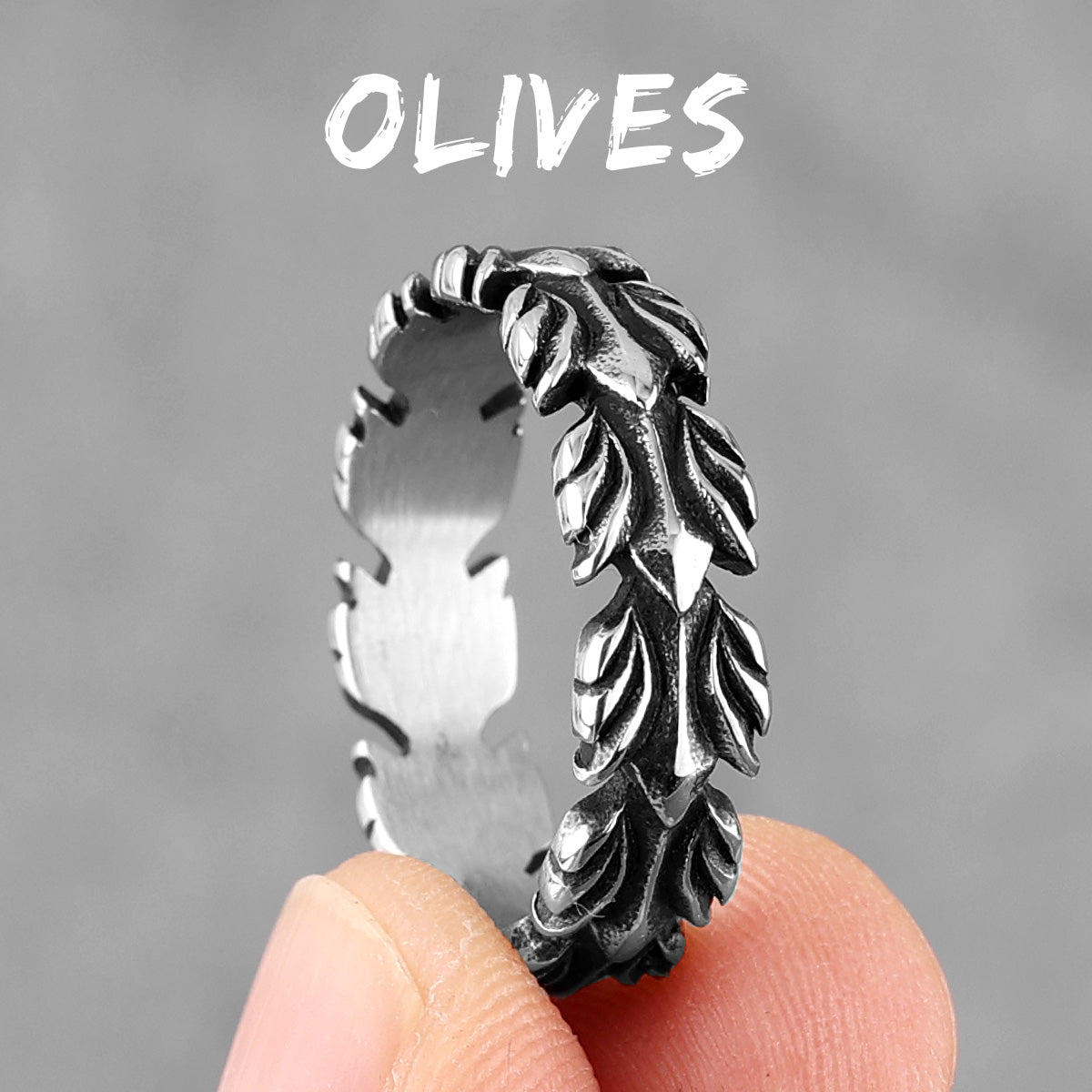 Lucky Olive Branch | No Fade Stainless Steel Vintage Designer Men's Casual Rings
