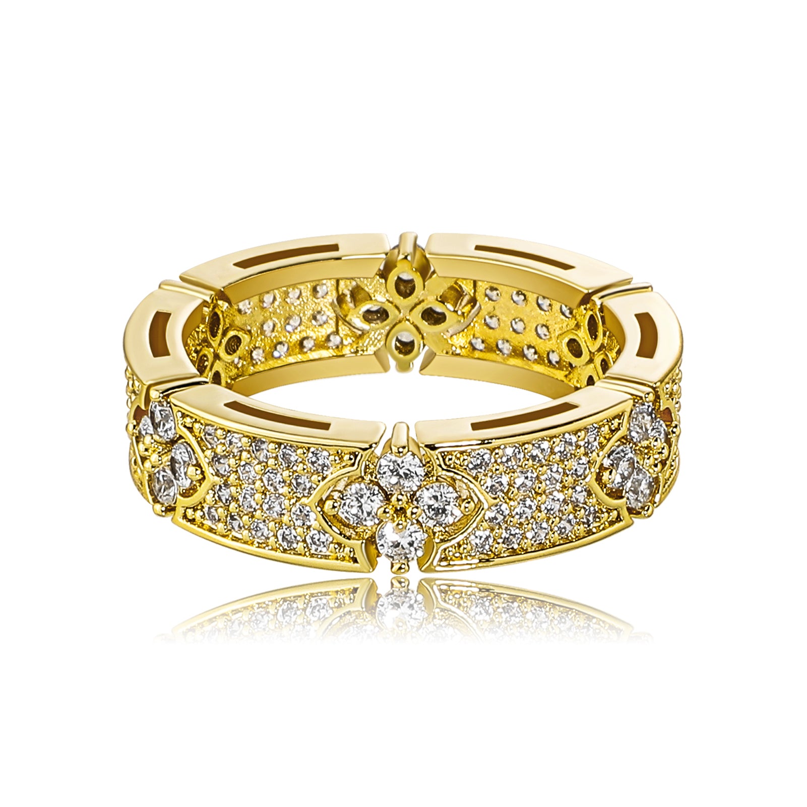 Clover Pave | 6MM Iced Blinged Out Four Leaf Flower VVS Diamond CZ Ring