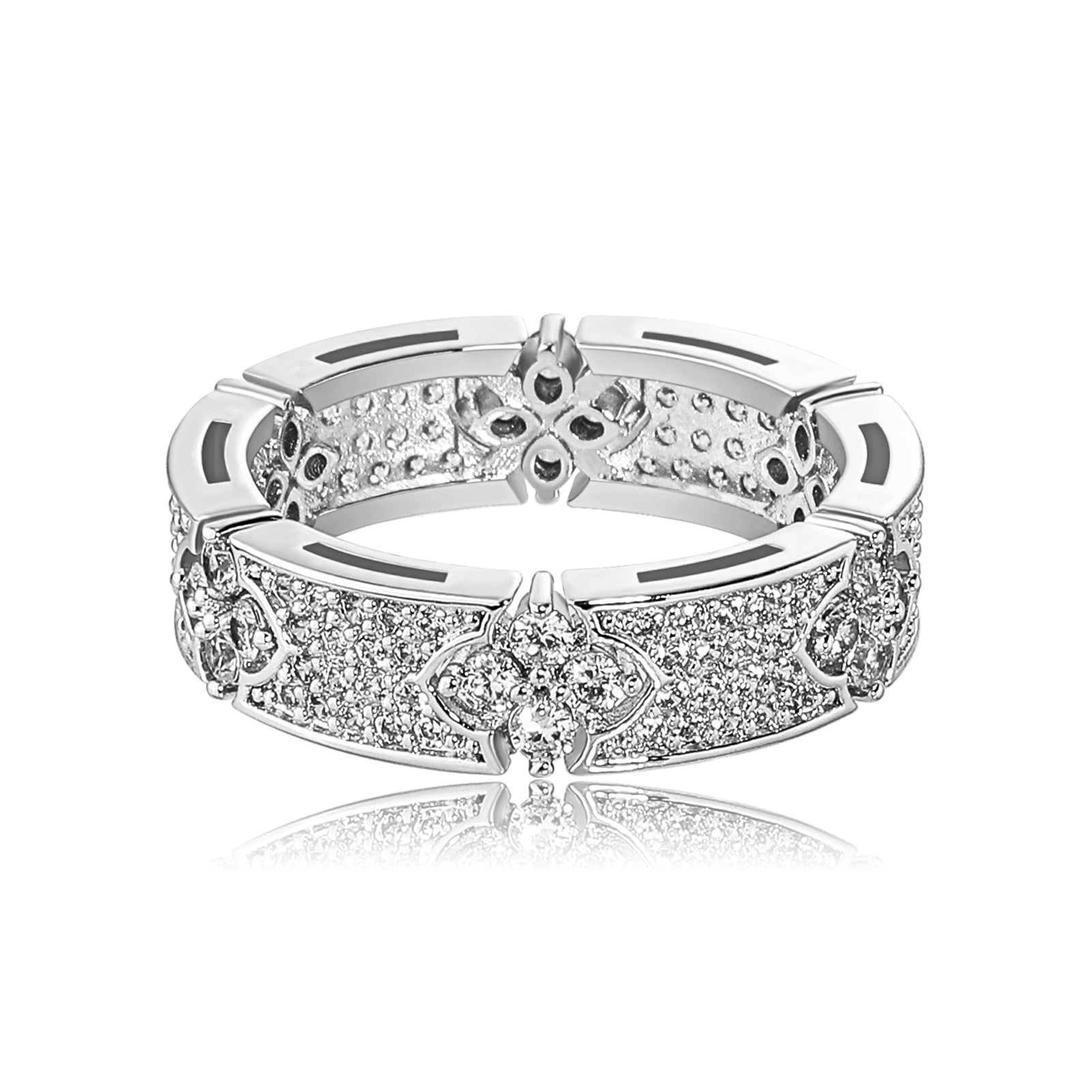 Clover Pave | 6MM Iced Blinged Out Four Leaf Flower VVS Diamond CZ Ring