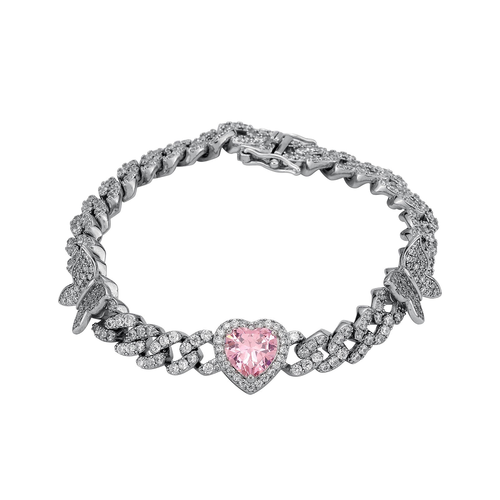 Pink Desire | New 8MM VVS Diamond CZ Cuban Link Pink Heart Bling Gemstone Bracelet