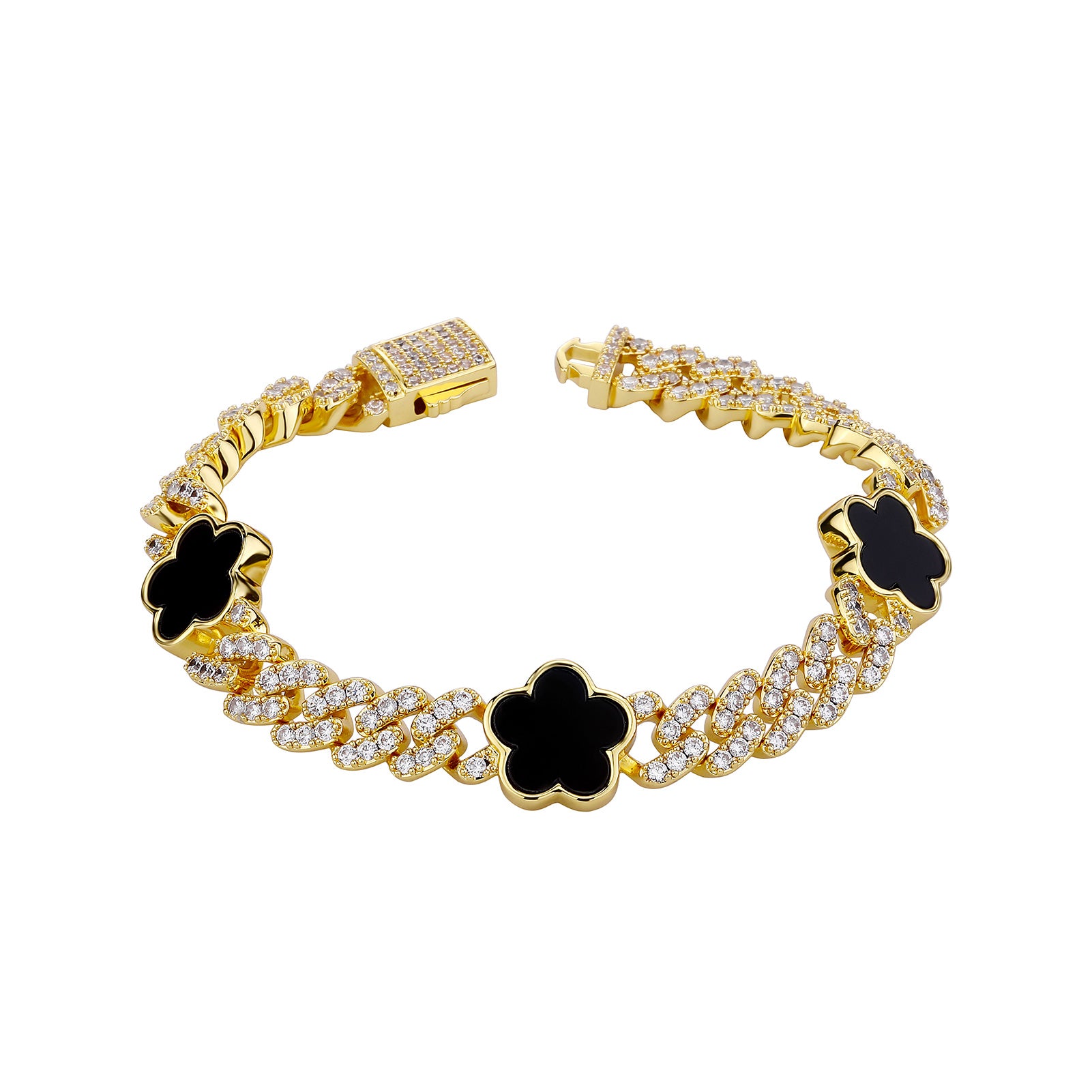 Puff Star | Puffy Flower VVS Diamond CZ Iced Blinged Out Cuban Link Bracelet