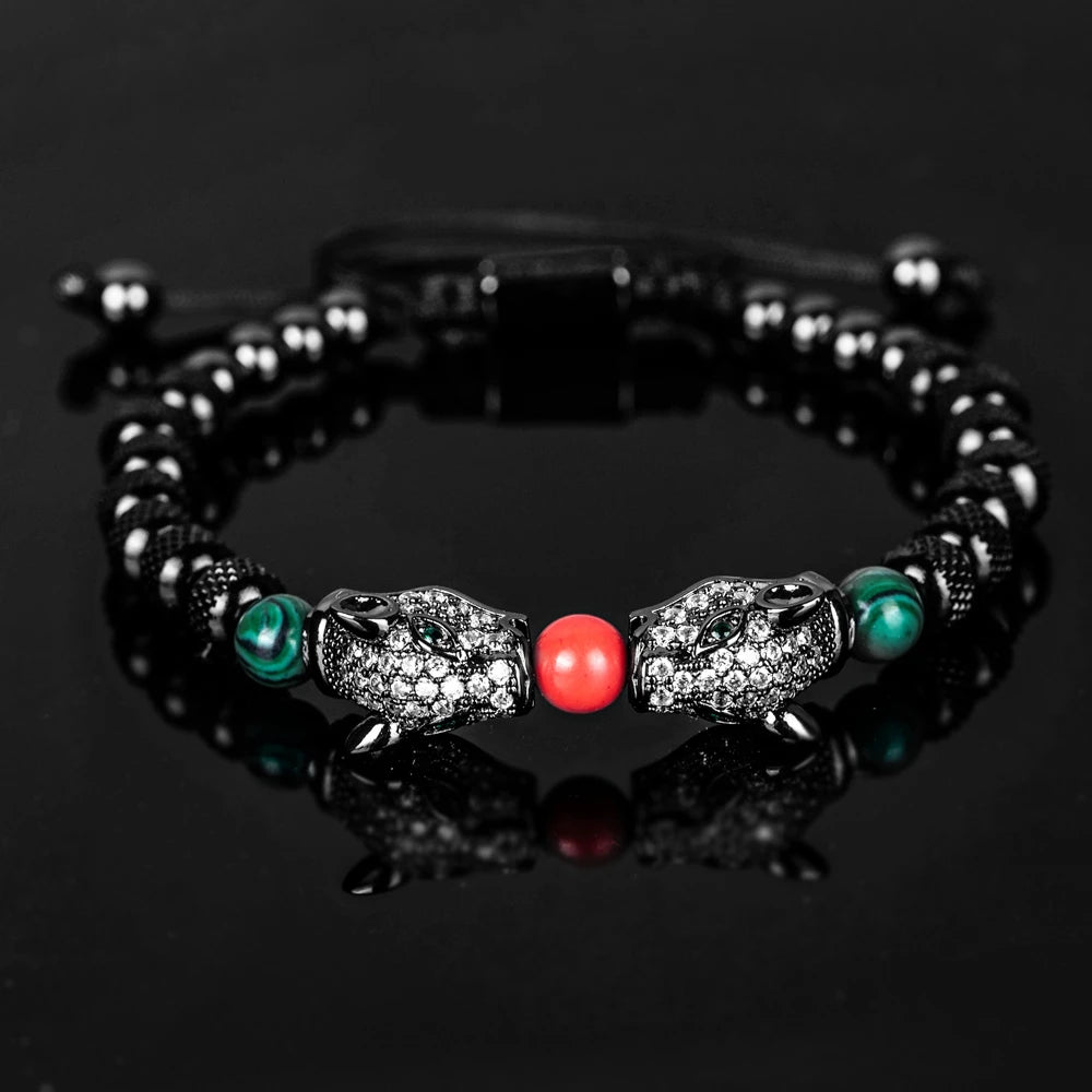Leopard Spirit | Simulate Diamond Stainless Steel Double Leopard Head Bracelet