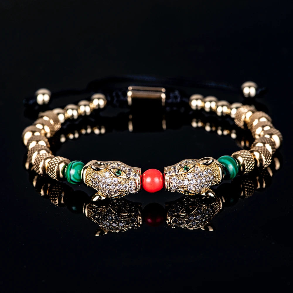 Leopard Spirit | Simulate Diamond Stainless Steel Double Leopard Head Bracelet
