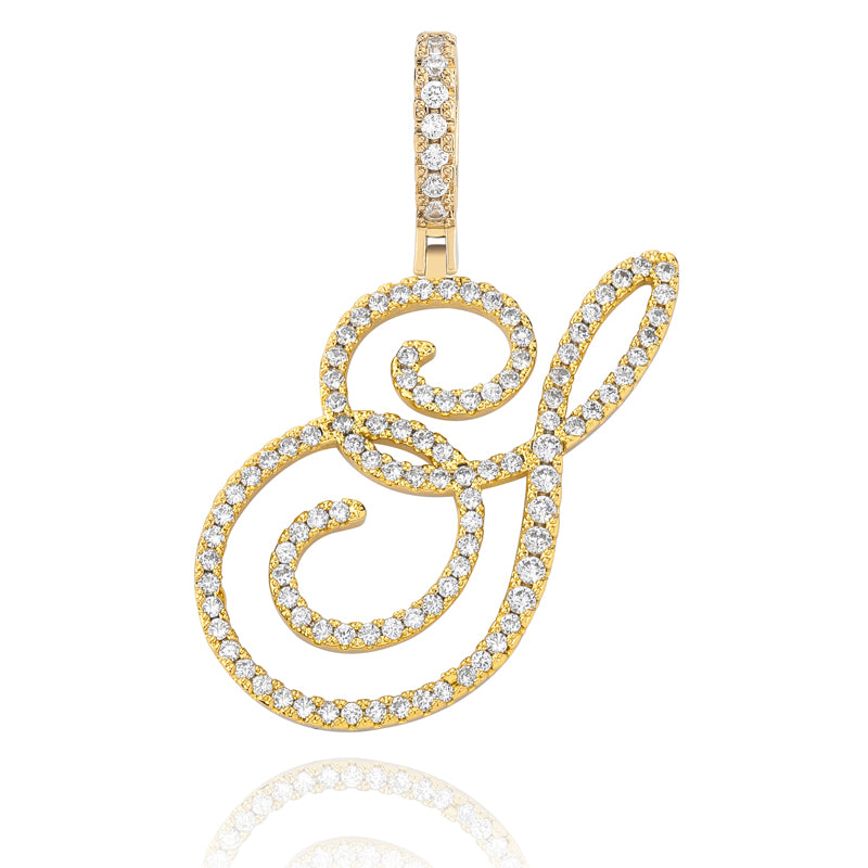 Cursive Ice | Style A-Z Cursive Letter VVS Diamond CZ Initial Name Pendant Necklace