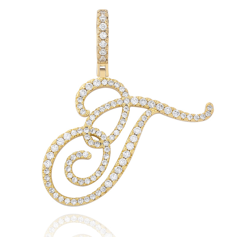Cursive Ice | Style A-Z Cursive Letter VVS Diamond CZ Initial Name Pendant Necklace